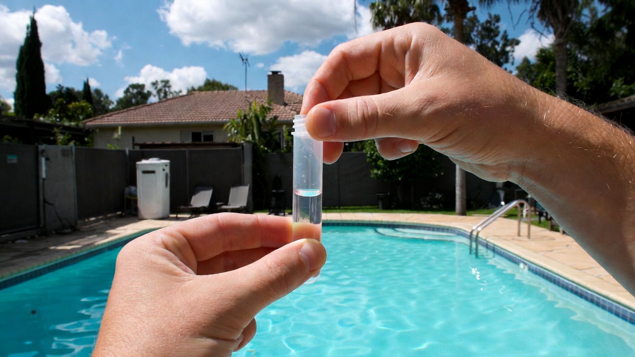 Salt water pool with testing kit at a Jacksonville Florida home